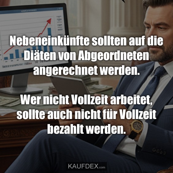 Nebeneinkünfte sollten auf die Diäten von Abgeordneten angerechnet werden. Wer nicht Vollzeit arbeitet, sollte auch nicht für Vollzeit bezahlt werden.