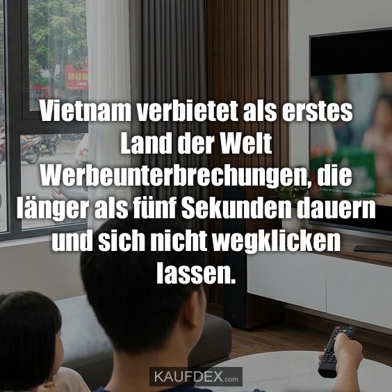 Vietnam verbietet als erstes Land der Welt Werbeunterbrechungen, die länger als fünf Sekunden dauern und sich nicht wegklicken lassen.