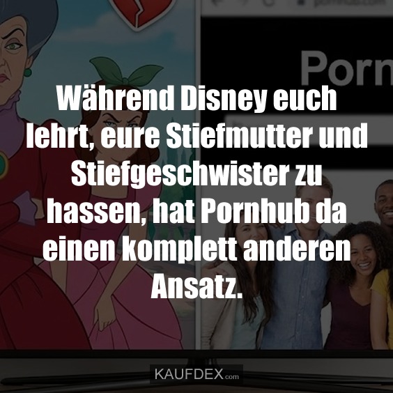 Während Disney euch lehrt, eure Stiefmutter und Stiefgeschwister zu hassen, hat Pornhub da einen komplett anderen Ansatz.