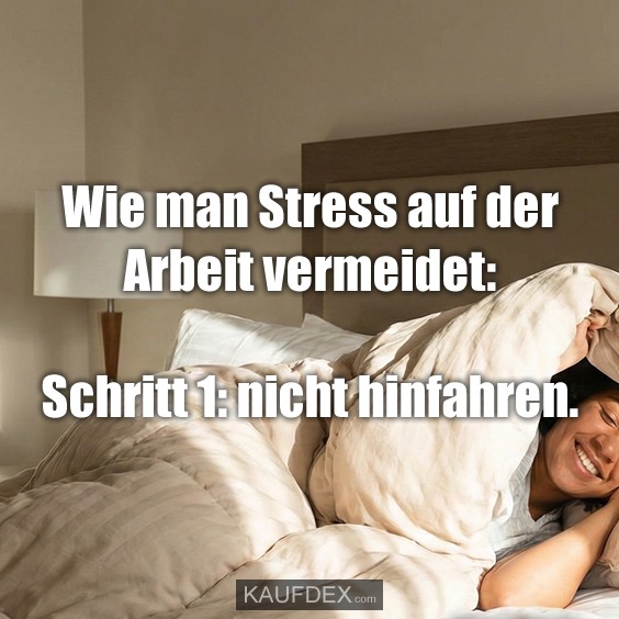 Wie man Stress auf der Arbeit vermeidet: Schritt 1: nicht hinfahren.