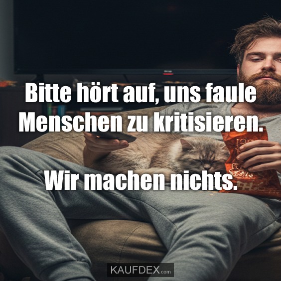 Bitte hört auf, uns faule Menschen zu kritisieren. Wir machen nichts.