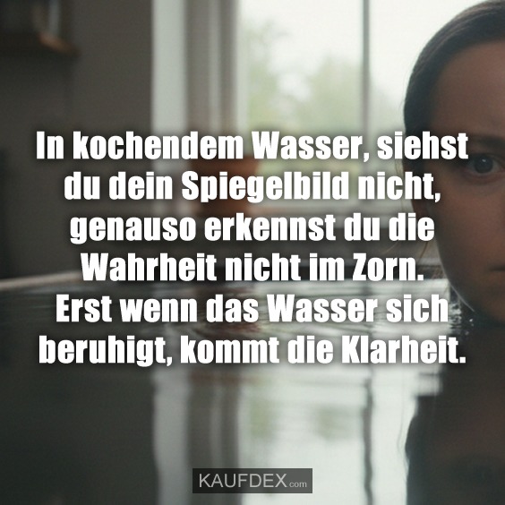 In kochendem Wasser, siehst du dein Spiegelbild nicht, genauso erkennst du die Wahrheit nicht im Zorn. Erst wenn das Wasser sich beruhigt, kommt die Klarheit.
