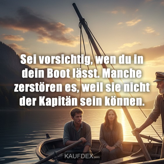 Sei vorsichtig, wen du in dein Boot lässt. Manche zerstören es, weil sie nicht der Kapitän sein können.