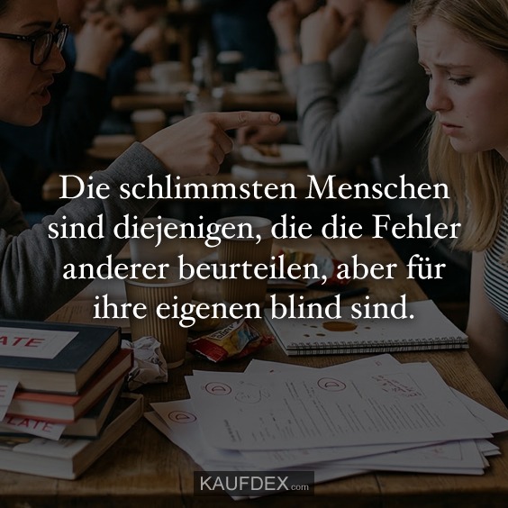 Die schlimmsten Menschen sind diejenigen, die die Fehler anderer beurteilen, aber für ihre eigenen blind sind.