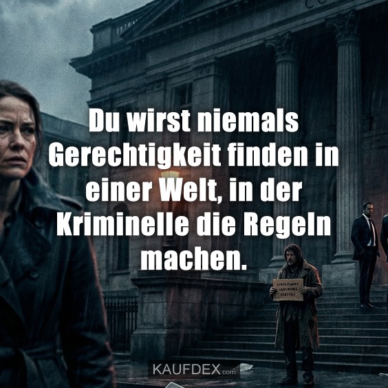 Du wirst niemals Gerechtigkeit finden in einer Welt, in der Kriminelle die Regeln machen.