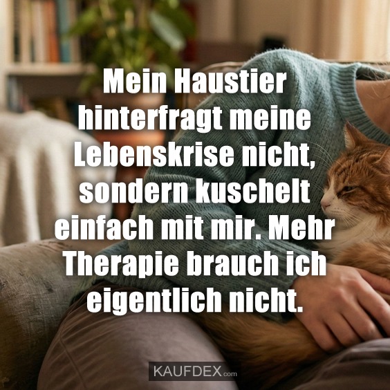 Mein Haustier hinterfragt meine Lebenskrise nicht, sondern kuschelt einfach mit mir. Mehr Therapie brauch ich eigentlich nicht.