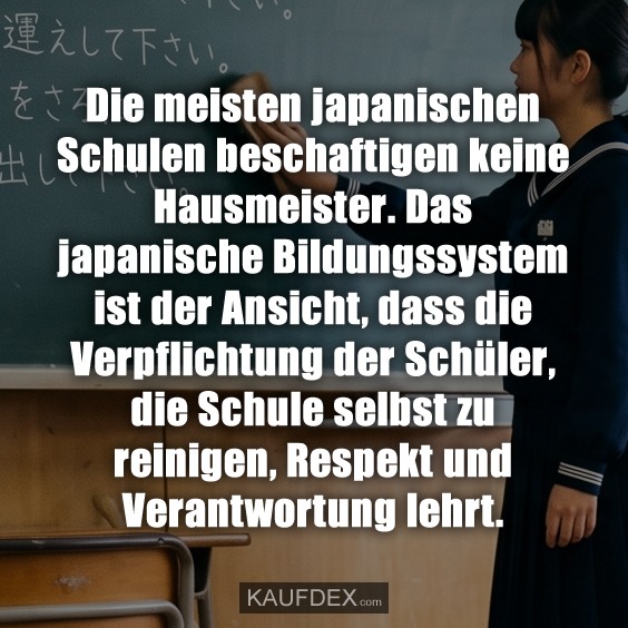 Die meisten japanischen Schulen beschaftigen keine Hausmeister. Das japanische Bildungssystem ist der Ansicht, dass die Verpflichtung der Schüler, die Schule selbst zu reinigen, Respekt und Verantwortung lehrt.