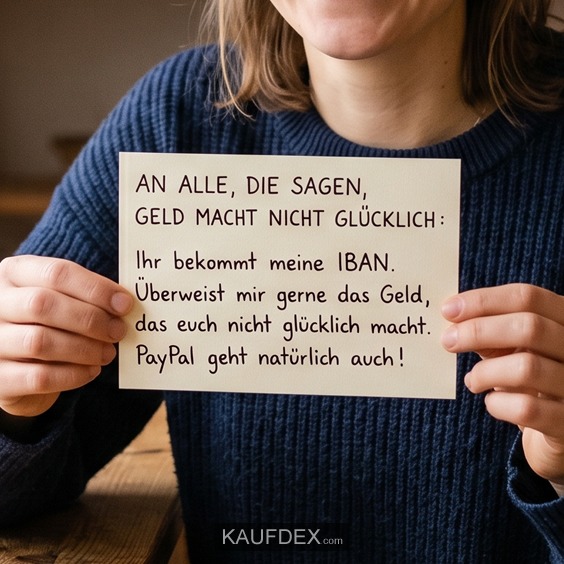 Du suchst lustige Sprüche über Geld und Glück? Lies hier, warum IBAN und PayPal die Lösung für unglückliches Vermögen sein können.