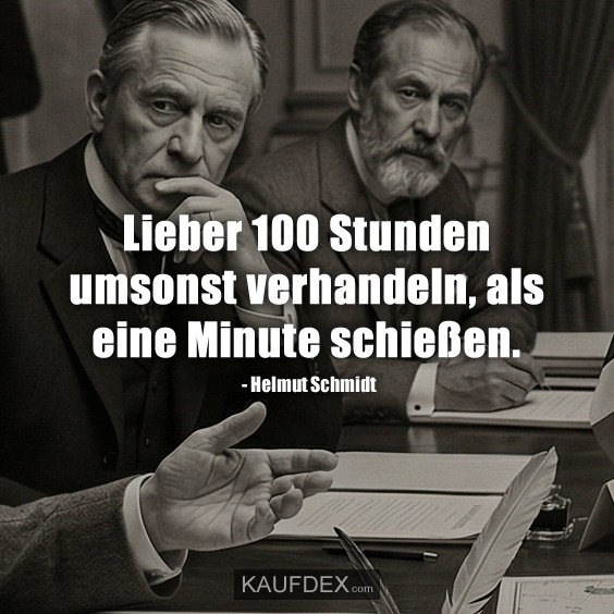 Lieber 100 Stunden umsonst verhandeln, als eine Minute schießen. - Helmut Schmidt