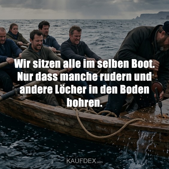 Wir sitzen alle im selben Boot. Nur dass manche rudern und andere Löcher in den Boden bohren.