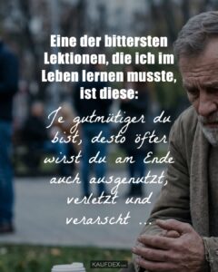 Eine der bittersten Lektionen, die ich im Leben lernen musste, ist diese: Je gutmütiger du bist, desto öfter wirst du am Ende auch ausgenutzt, verletzt und verarscht …