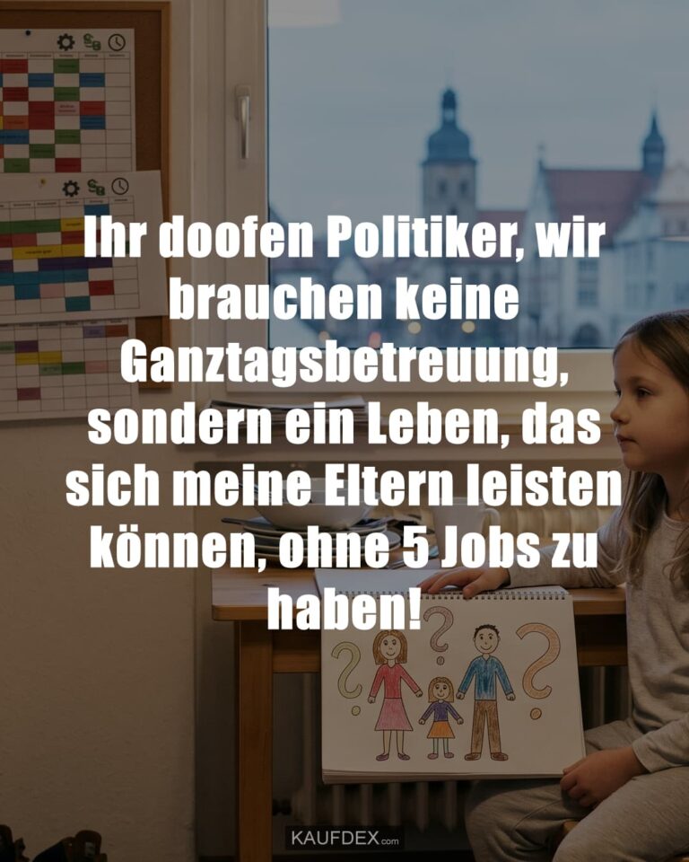 Ihr doofen Politiker, wir brauchen keine Ganztagsbetreuung, sondern ein Leben, das sich meine Eltern leisten können, ohne 5 Jobs zu haben!