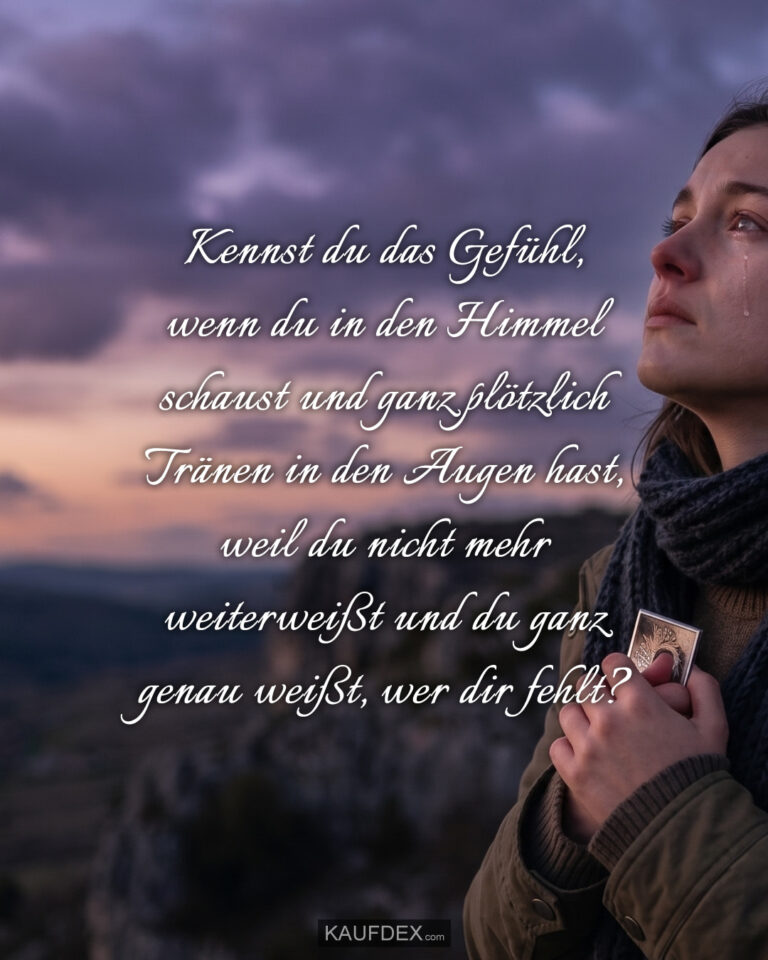 Kennst du das Gefühl, wenn du in den Himmel schaust und ganz plötzlich Tränen in den Augen hast, weil du nicht mehr weiterweißt und du ganz genau weißt, wer dir fehlt?