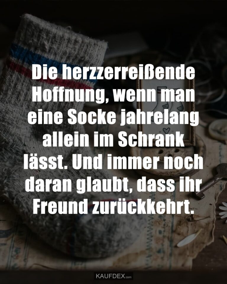 Die herzzerreißende Hoffnung, wenn man eine Socke jahrelang allein im Schrank lässt. Und immer noch daran glaubt, dass ihr Freund zurückkehrt.