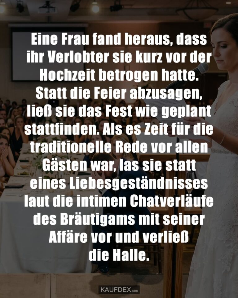 Eine Frau fand heraus, dass ihr Verlobter sie kurz vor der Hochzeit betrogen hatte. Statt die Feier abzusagen, ließ sie das Fest wie geplant stattfinden. Als es Zeit für die traditionelle Rede vor allen Gästen war, las sie statt e