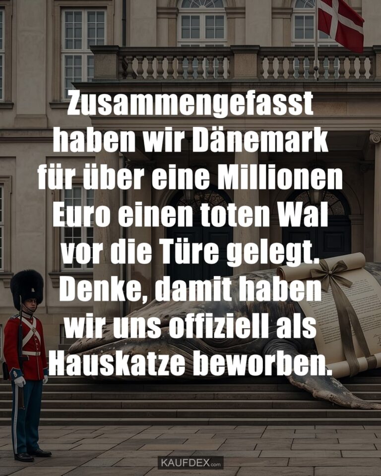 Zusammengefasst haben wir Dänemark für über eine Millionen Euro einen toten Wal vor die Türe gelegt. Denke, damit haben wir uns offiziell als Hauskatze beworben.