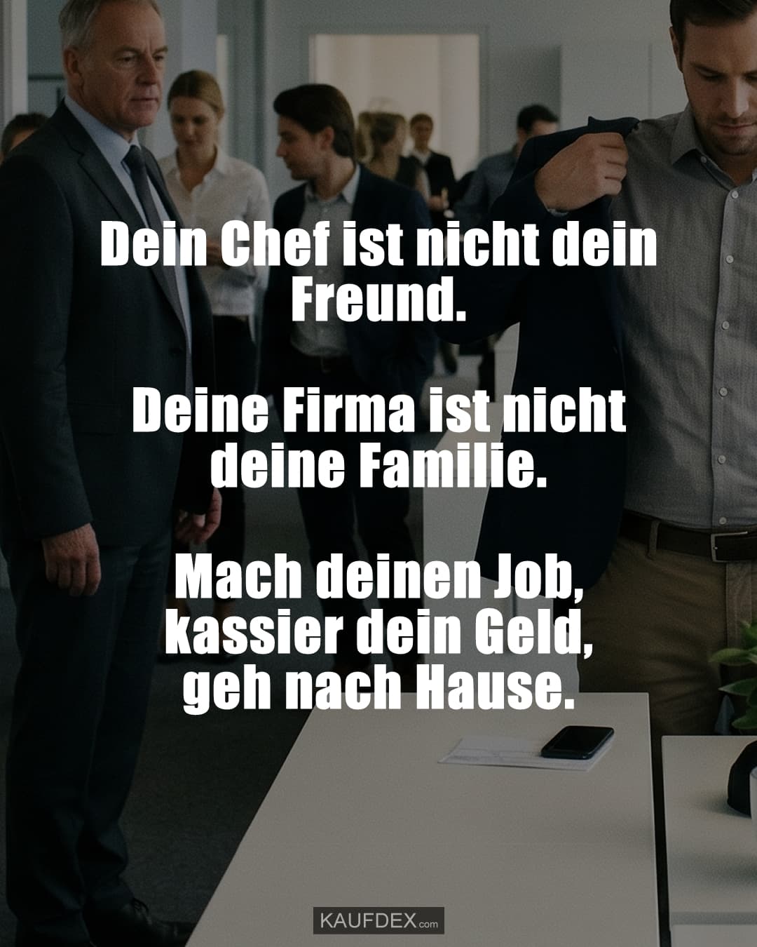 Dein Chef ist nicht dein Freund. Deine Firma ist nicht deine Familie. Mach deinen Job, kassier dein Geld, geh nach Hause.