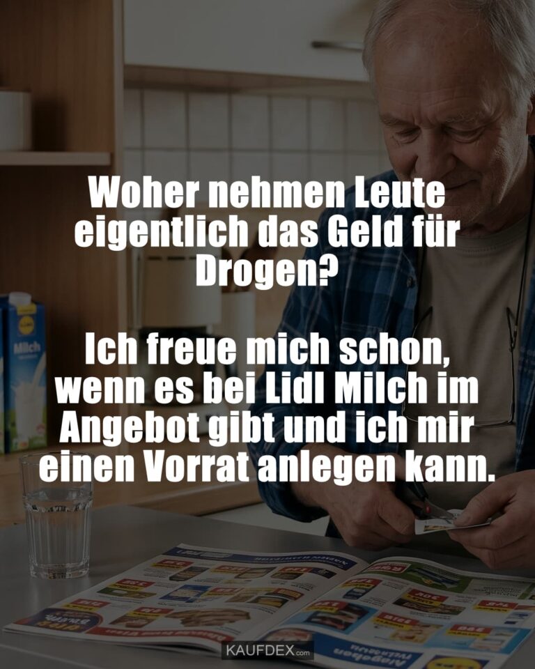 Woher nehmen Leute eigentlich das Geld für Drogen? Ich freue mich schon, wenn es bei Lidl Milch im Angebot gibt und ich mir einen Vorrat anlegen kann.