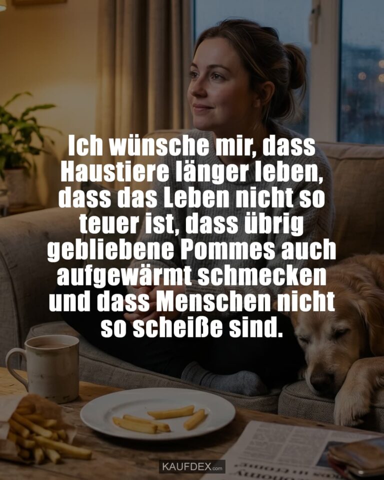 Ich wünsche mir, dass Haustiere länger leben, dass das Leben nicht so teuer ist, dass übrig gebliebene Pommes auch aufgewärmt schmecken und dass Menschen nicht so scheiße sind.