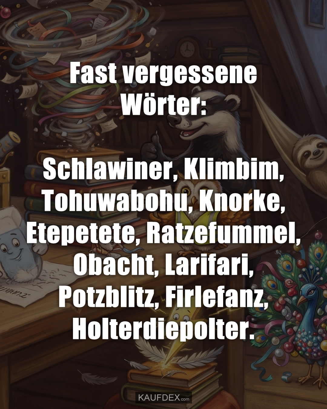 Fast vergessene Wörter: Schlawiner, Klimbim, Tohuwabohu, Knorke, Etepetete, Ratzefummel, Obacht, Larifari, Potzblitz, Firlefanz, Holterdiepolter.