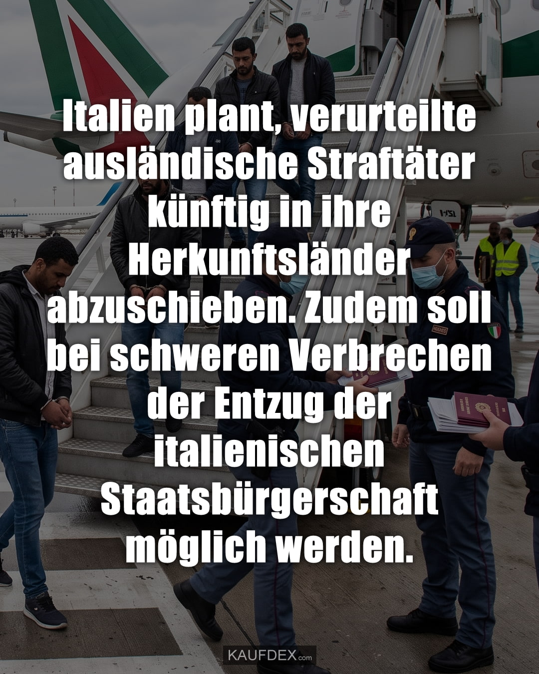 Italien plant, verurteilte ausländische Straftäter künftig in ihre Herkunftsländer abzuschieben. Zudem soll bei schweren Verbrechen der Entzug der italienischen Staatsbürgerschaft möglich werden.