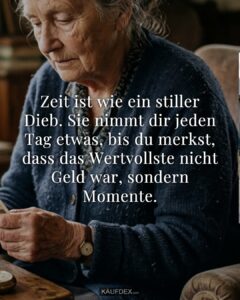 Zeit ist wie ein stiller Dieb. Sie nimmt dir jeden Tag etwas, bis du merkst, dass das Wertvollste nicht Geld war, sondern Momente.